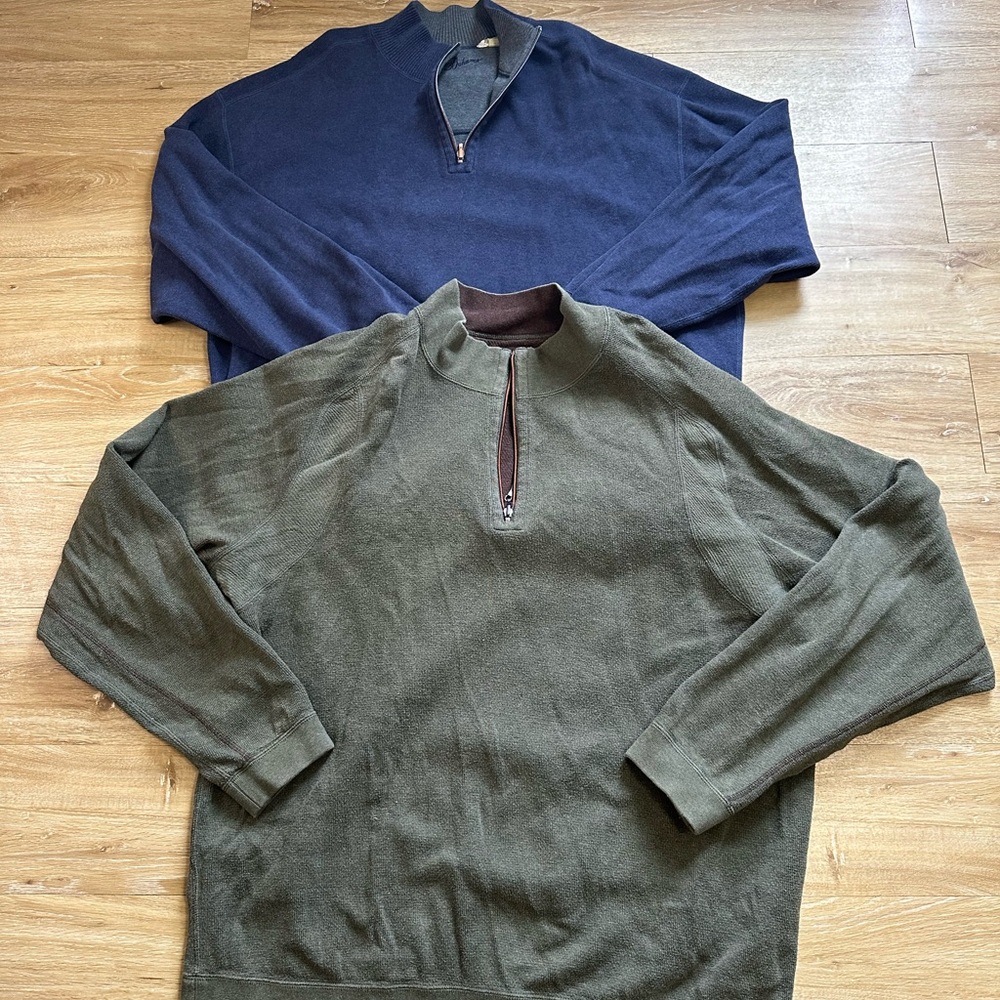 2 Tommy Bahama Sweater Mens 2XL Green Quarter Zip Mock Neck Knit Pullover Casual